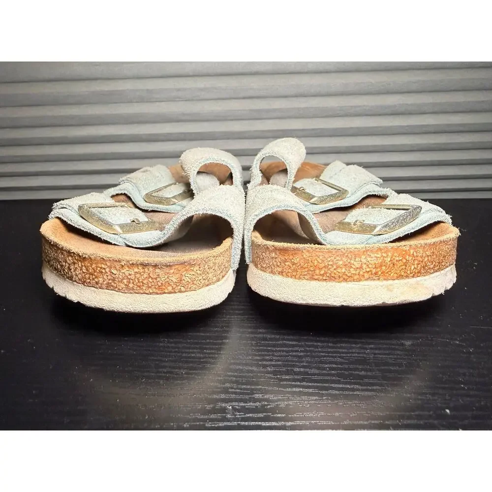 Birkenstock Arizona Dusty Blue Suede Sandals Womens Size 39 US W8 Cork Footbed